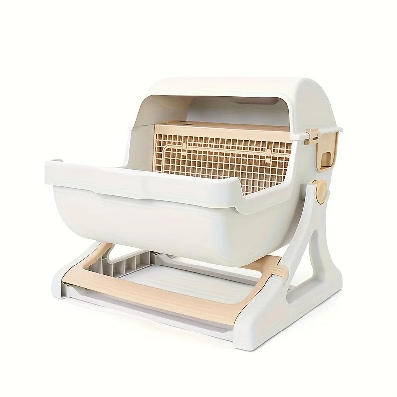 Self-Draining Cat Litter Box — No Scoop Needed, Odor-Proof & Leak-Proof with Removable Grid