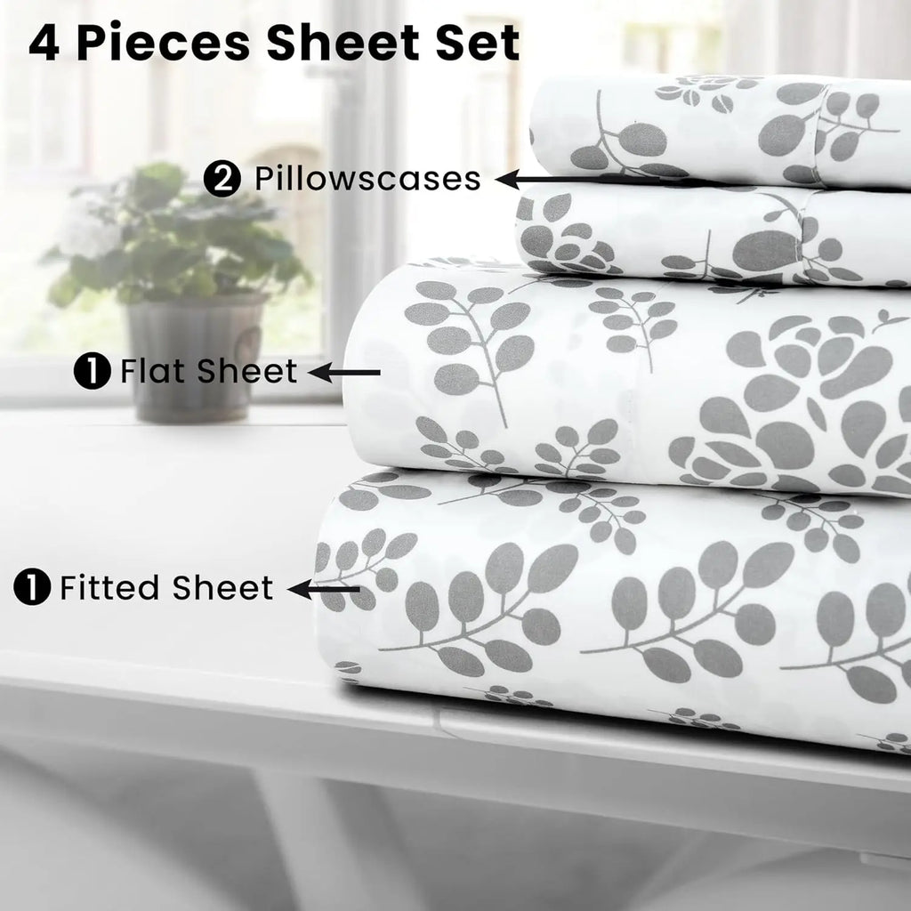 Lux Décor 4pc Floral Microfiber Sheet Set