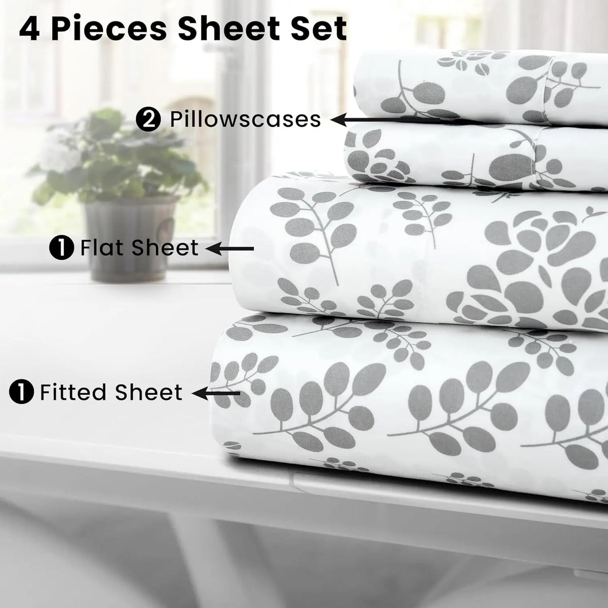 Lux Décor 4pc Floral Microfiber Sheet Set