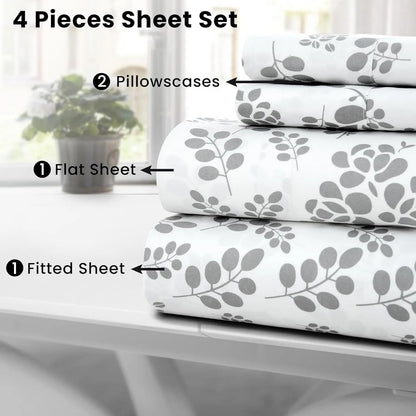 Lux Décor 4pc Floral Microfiber Sheet Set