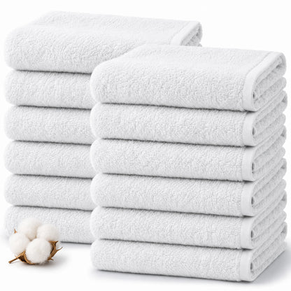 100% Cotton Washcloths Set, 12-Pack White Wash Cloths, 14x14 Inch | Kitchen Towel