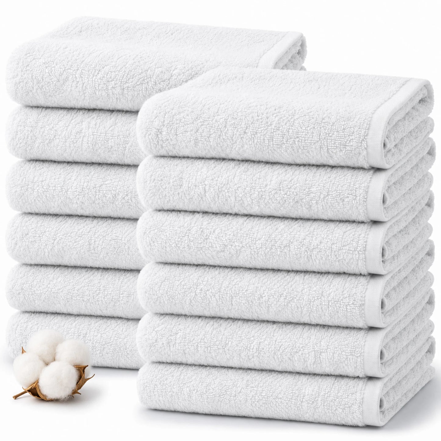 100% Cotton Washcloths Set, 12-Pack White Wash Cloths, 14x14 Inch | Kitchen Towel