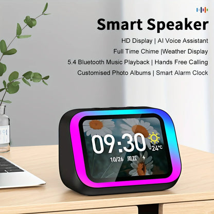 Smart Alarm Clock – Bluetooth 5.4 Speaker, 4" HD Display, AI Voice Assistant, Weather & Desk Clock