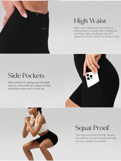 5-Pack Women’s High Waist Biker Shorts with Pockets — Tummy Control