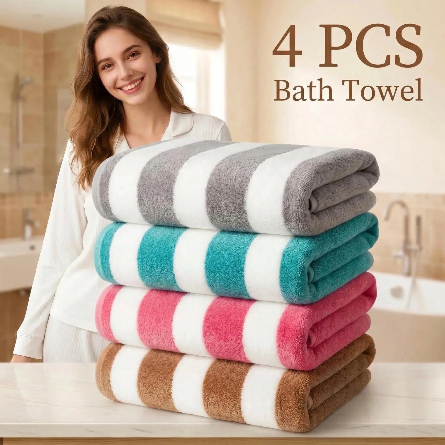 Absorbent And Quick-Drying Two-Color Striped Interval Bath Towels - Beach Towel