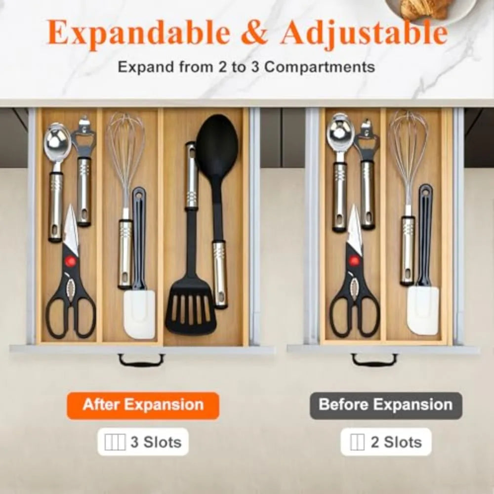 Large Expandable Bamboo Utensil Drawer Organizer