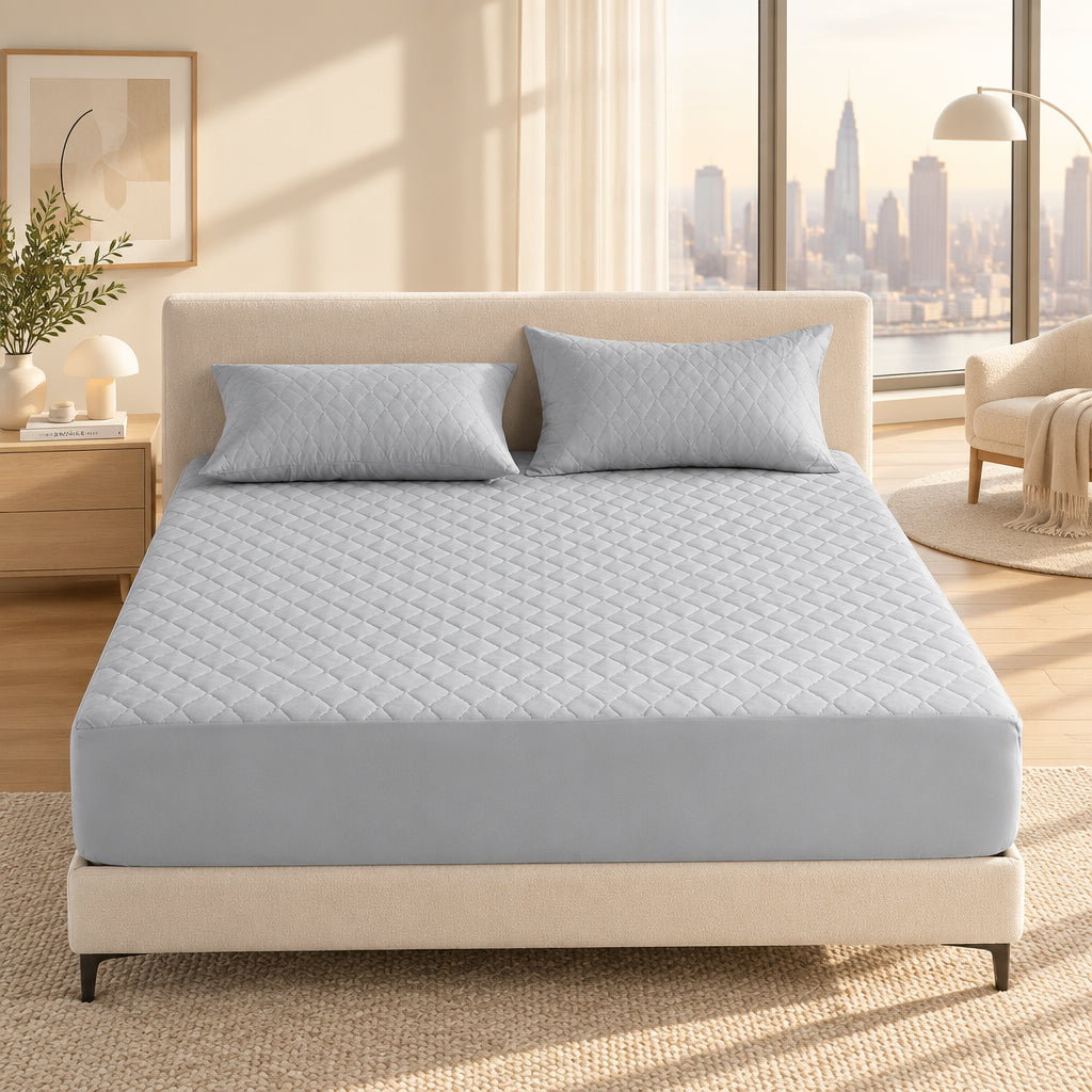 Quilted Waterproof Mattress Protector Set with 2 Pillowcases