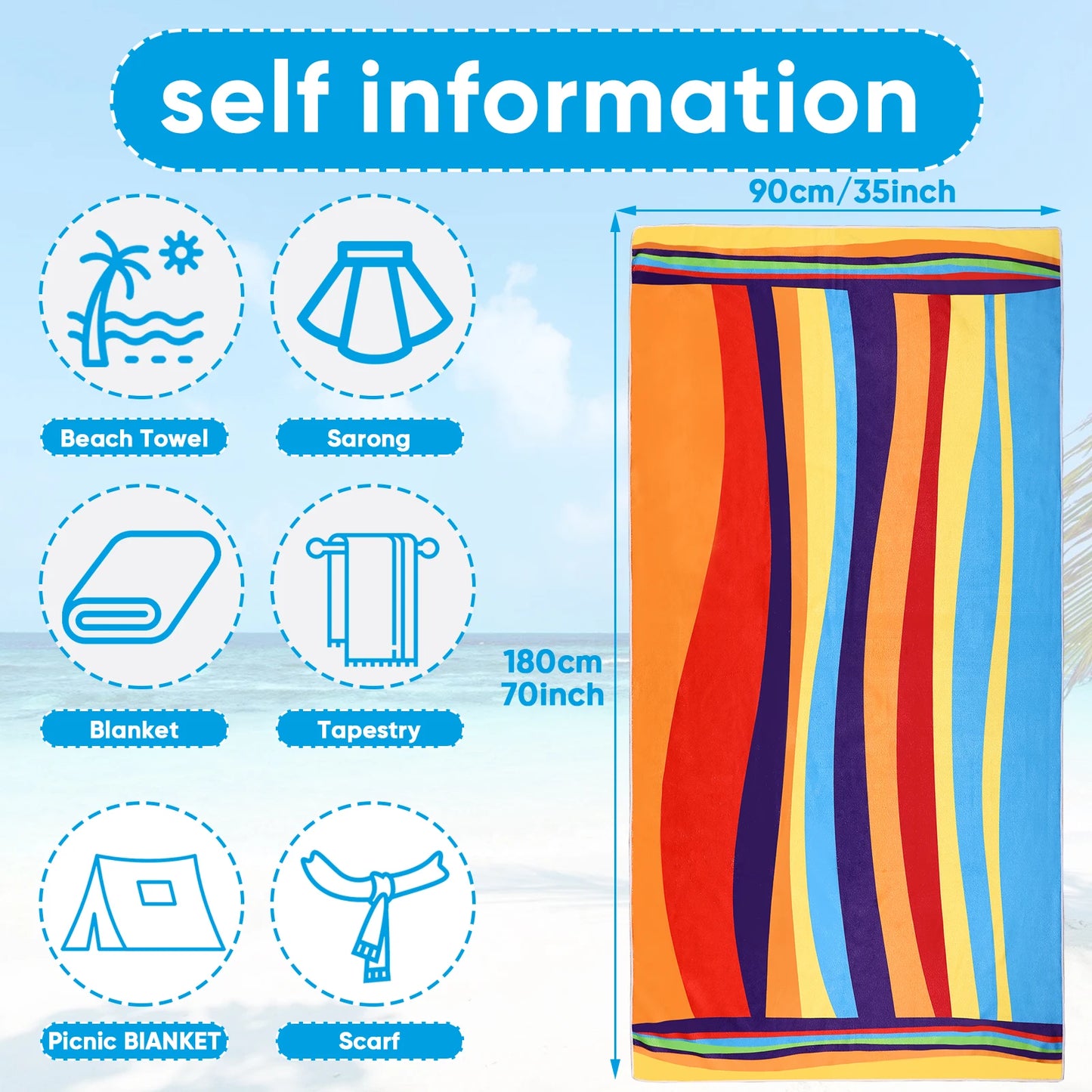 Ultra-Soft Extra Large Beach Towel 6/10pcs Set 70x35 Quick Dry Sand
