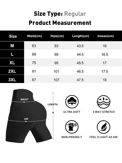 5-Pack Women’s High Waist Biker Shorts with Pockets — Tummy Control