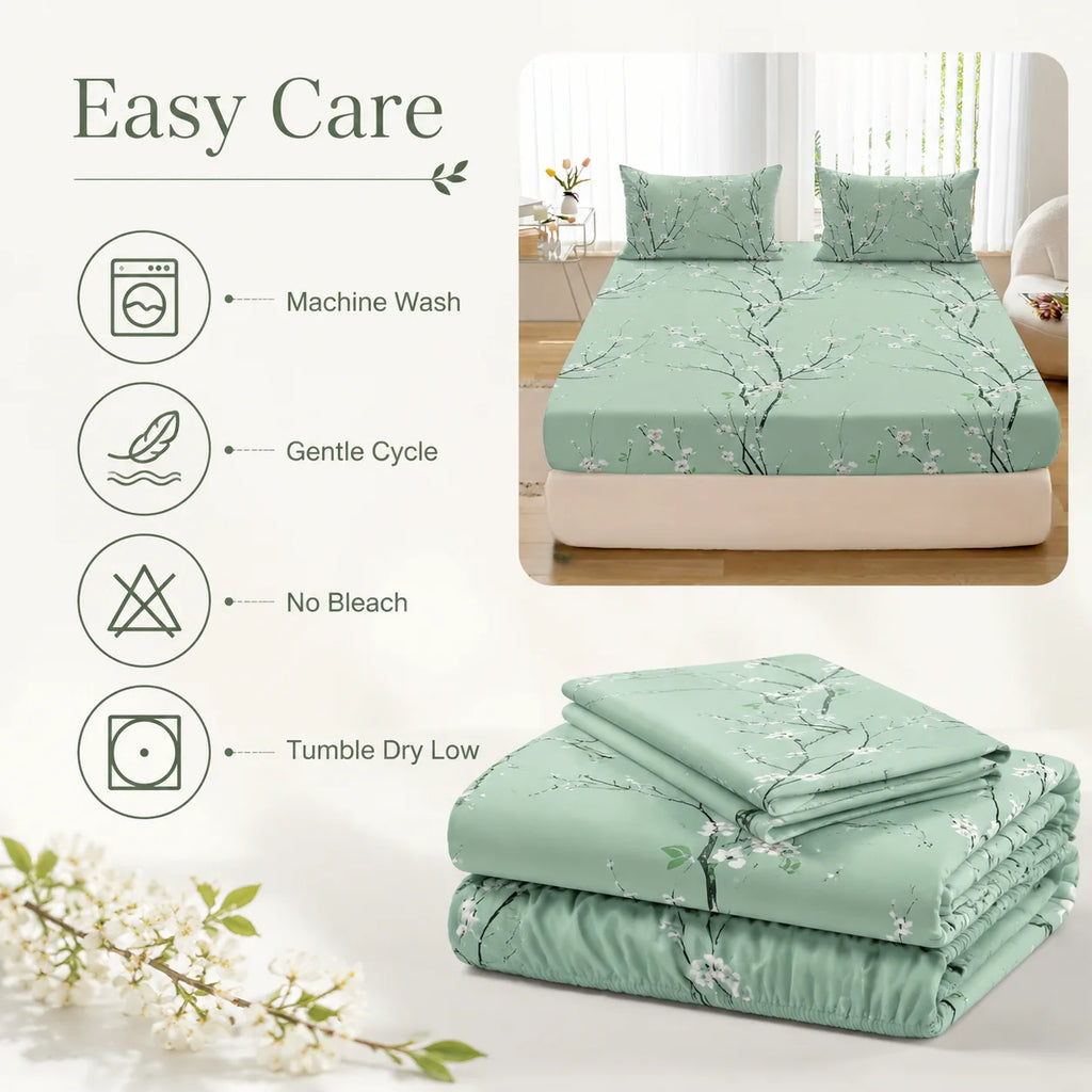 3-Piece Floral Fitted Sheet Set with 2 Pillowcases
