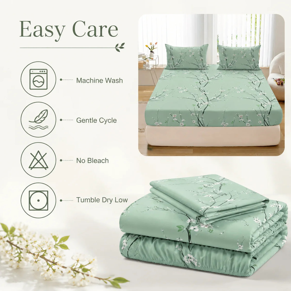 3-Piece Floral Fitted Sheet Set with 2 Pillowcases
