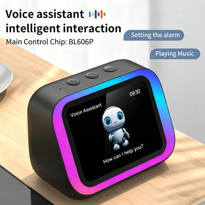 Smart Alarm Clock – Bluetooth 5.4 Speaker, 4" HD Display, AI Voice Assistant, Weather & Desk Clock