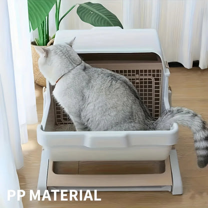 Self-Draining Cat Litter Box — No Scoop Needed, Odor-Proof & Leak-Proof with Removable Grid