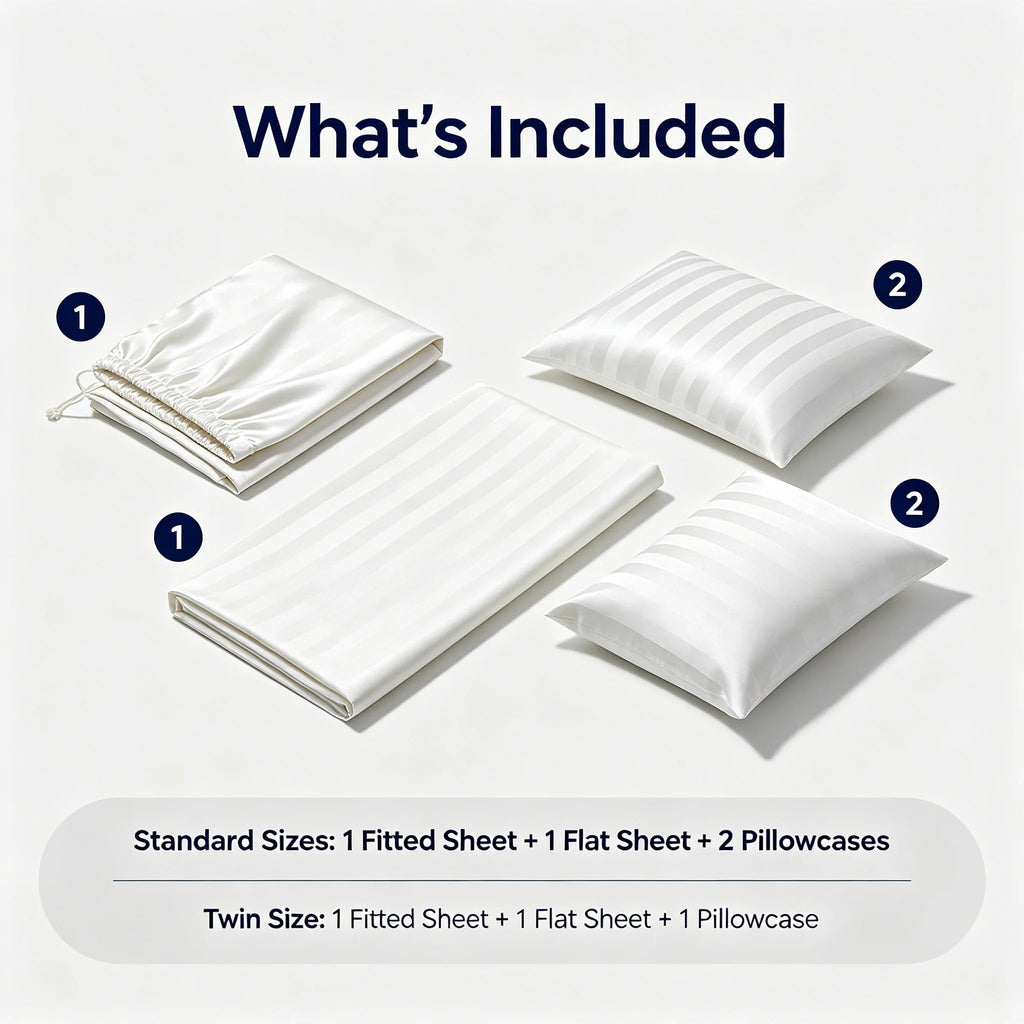 Cooling Satin 4-Piece Bedding Set, Silky Skin-Friendly Bed Linen with 1 Duvet Cover + 1 Flat Sheet + 2 Pillowcases, Cool Touch Breathable, Wrinkle Resistant & Machine Washable, Perfect for Dorm, Apartment & Back to School