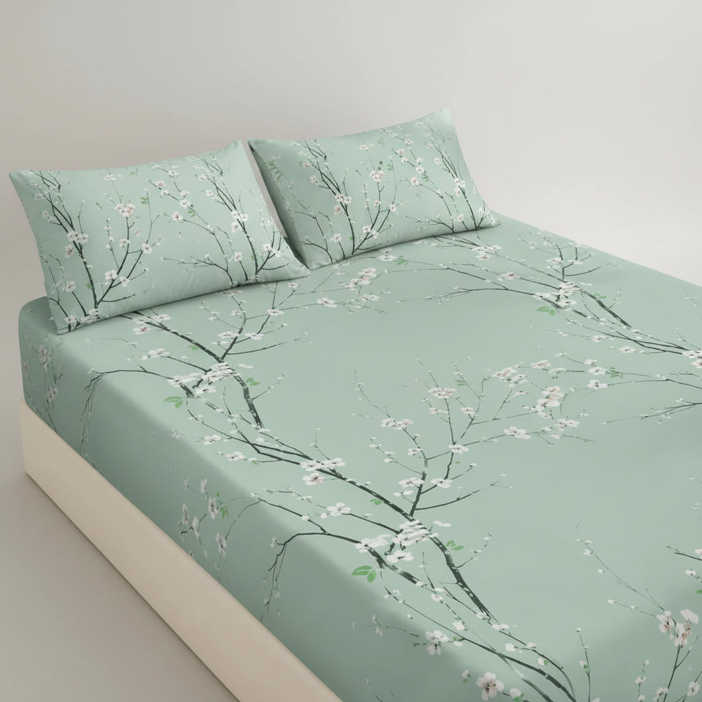 3-Piece Floral Fitted Sheet Set with 2 Pillowcases