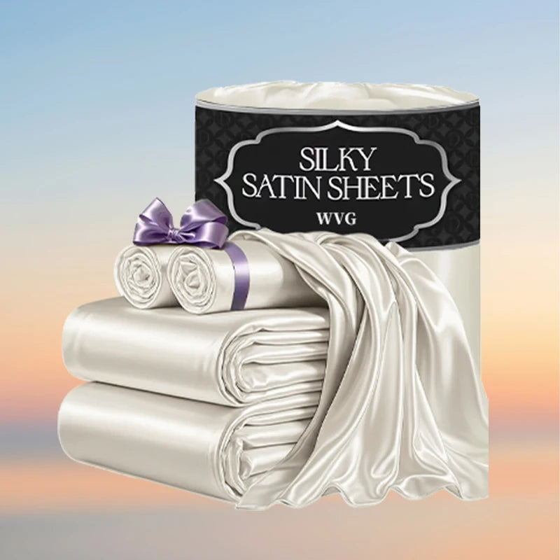3 Pices Satin Fitted Sheet Set (1 * Fitted Sheet+2 * Pillowcase) – Smooth, Breathable, And Wrinkle-Resistant, Machine Washable For Easy Care, Comfort Bedding Suitable For Adults, Hotels, Apartments, & Home Use
