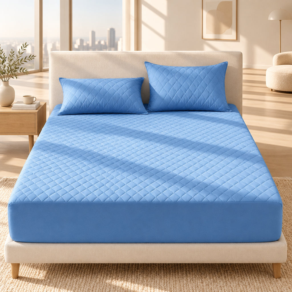 Quilted Waterproof Mattress Protector Set with 2 Pillowcases