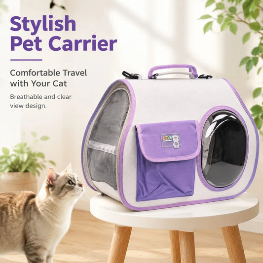 Stylish Breathable Cat Carrier Handbag, Clear Window