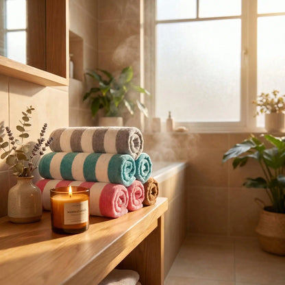 Absorbent And Quick-Drying Two-Color Striped Interval Bath Towels - Beach Towel
