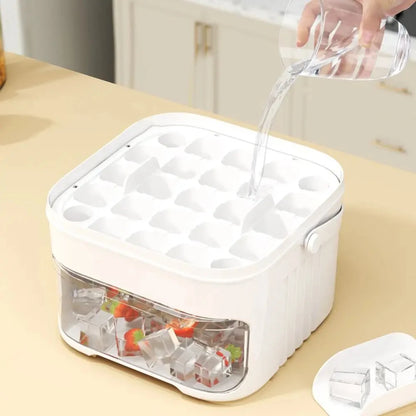 50-Cube Double Layer Ice Cube Maker with Easy Press Cap and Ice Storage Box