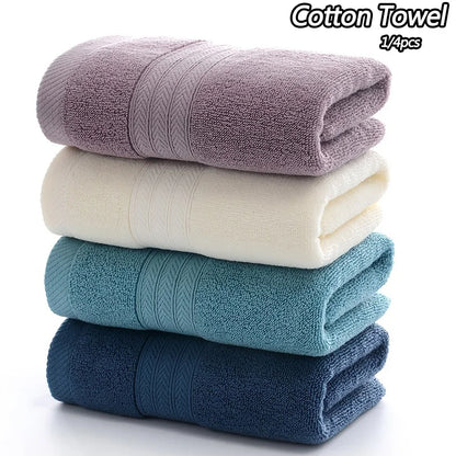 4-Piece Space-Themed Striped Cotton Towel Set — Bath, Face & Gym