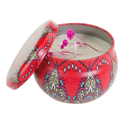 2.2oz Soy Wax Candle Set – 4pcs Ethnic Tin with Dried Flowers, Long-Lasting Smokeless Aromatherapy Gift Box