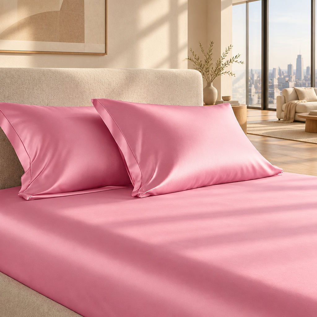 3 Pices Satin Fitted Sheet Set (1 * Fitted Sheet+2 * Pillowcase) – Smooth, Breathable, And Wrinkle-Resistant, Machine Washable For Easy Care, Comfort Bedding Suitable For Adults, Hotels, Apartments, & Home Use