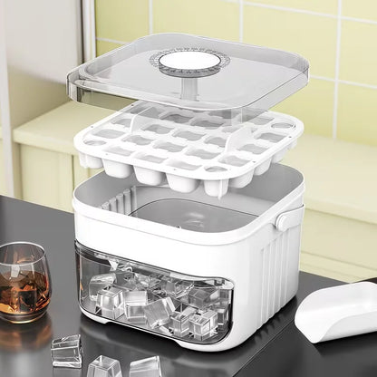 50-Cube Double Layer Ice Cube Maker with Easy Press Cap and Ice Storage Box