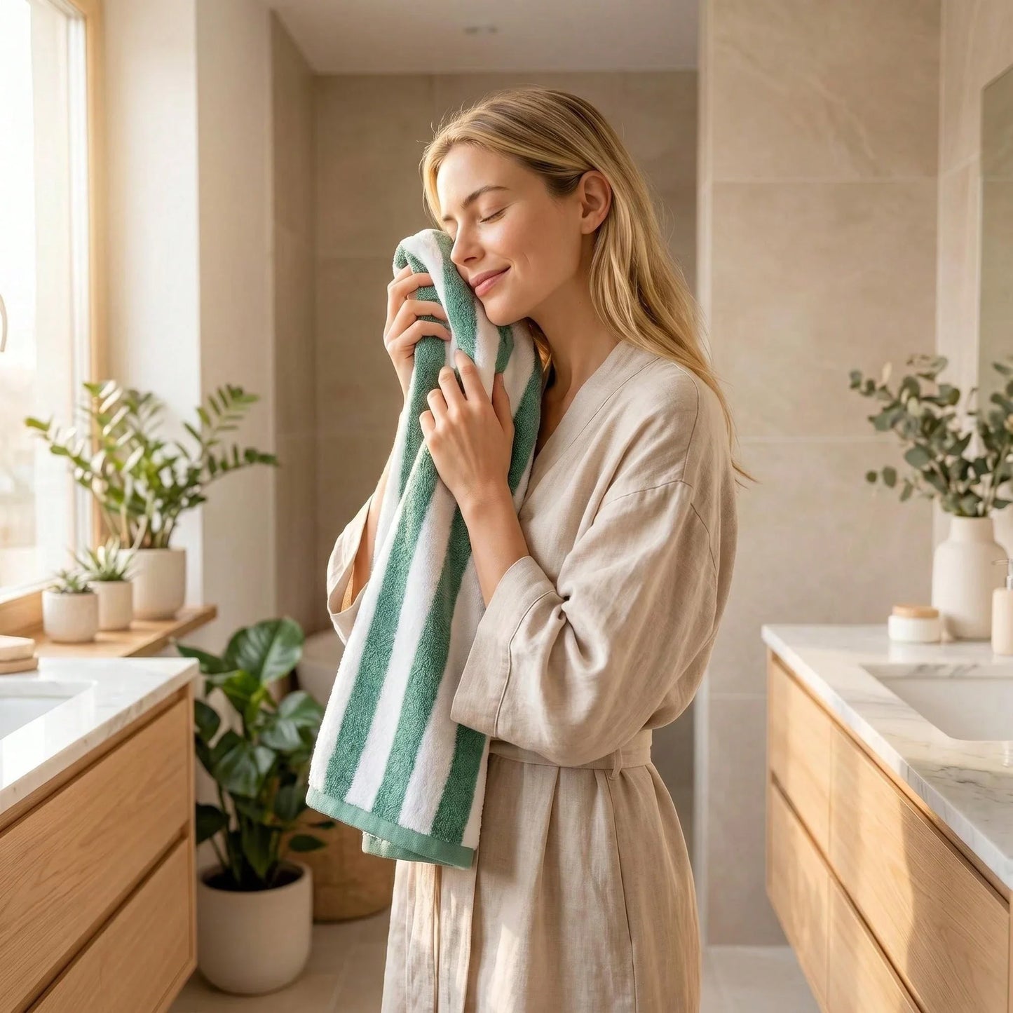 Absorbent And Quick-Drying Two-Color Striped Interval Bath Towels - Beach Towel