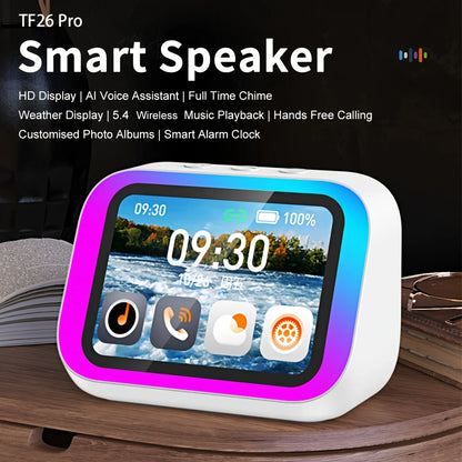 Smart Alarm Clock – Bluetooth 5.4 Speaker, 4" HD Display, AI Voice Assistant, Weather & Desk Clock