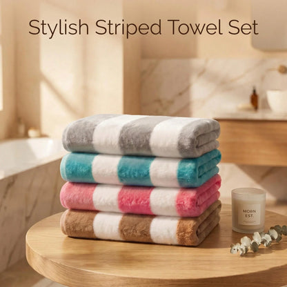 Absorbent And Quick-Drying Two-Color Striped Interval Bath Towels - Beach Towel