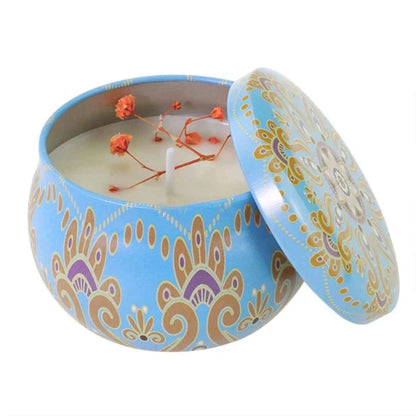 2.2oz Soy Wax Candle Set – 4pcs Ethnic Tin with Dried Flowers, Long-Lasting Smokeless Aromatherapy Gift Box