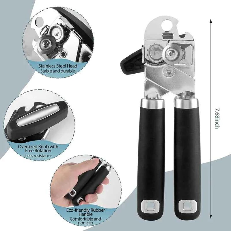 Multi-Use Can Opener & Bottle Opener - Stainless Steel, Handheld, for Jars, Cans, Easy Grip, Dishwasher Safe (Silver)