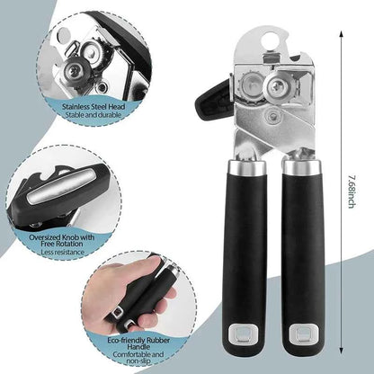 Multi-Use Can Opener & Bottle Opener - Stainless Steel, Handheld, for Jars, Cans, Easy Grip, Dishwasher Safe (Silver)