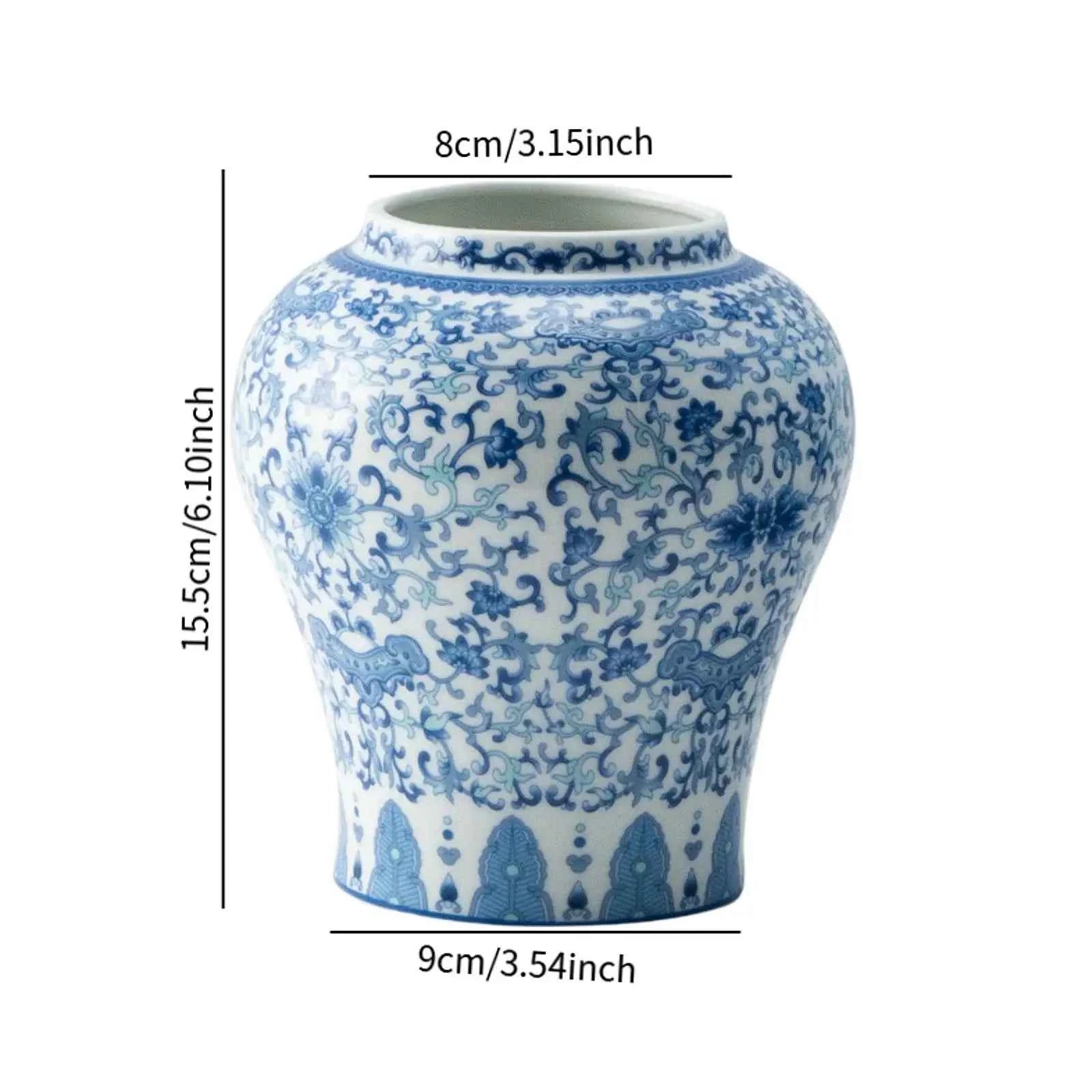 Chinese Style Ceramic Ginger Jar Beautiful Dried Flower Vase Glazed Asian Decor Chinese Blue White Vase Centerpiece Temple Jar