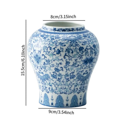Chinese Style Ceramic Ginger Jar Beautiful Dried Flower Vase Glazed Asian Decor Chinese Blue White Vase Centerpiece Temple Jar