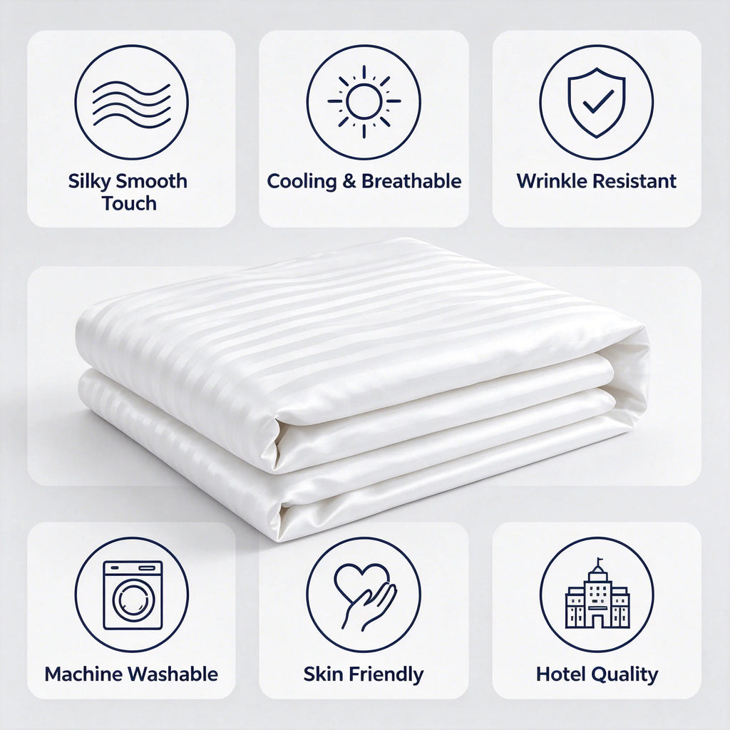 Cooling Satin 4-Piece Bedding Set, Silky Skin-Friendly Bed Linen with 1 Duvet Cover + 1 Flat Sheet + 2 Pillowcases, Cool Touch Breathable, Wrinkle Resistant & Machine Washable, Perfect for Dorm, Apartment & Back to School