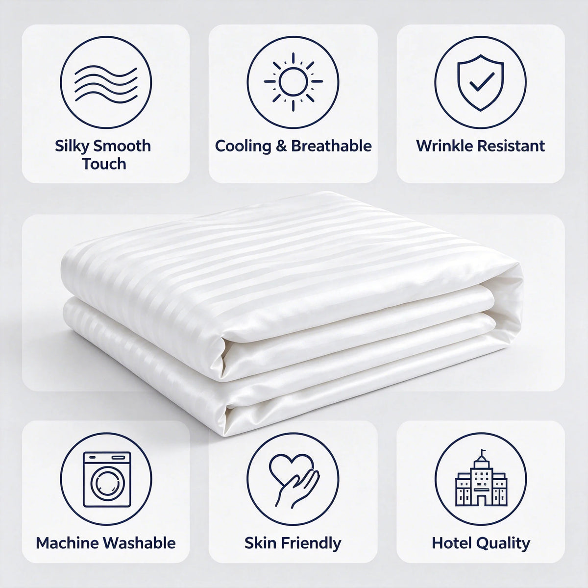 Cooling Satin 4-Piece Bedding Set, Silky Skin-Friendly Bed Linen with 1 Duvet Cover + 1 Flat Sheet + 2 Pillowcases, Cool Touch Breathable, Wrinkle Resistant & Machine Washable, Perfect for Dorm, Apartment & Back to School