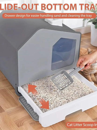 Extra Large Enclosed Cat Litter Box — Odorless, Anti-Splash, Mat & Scoop