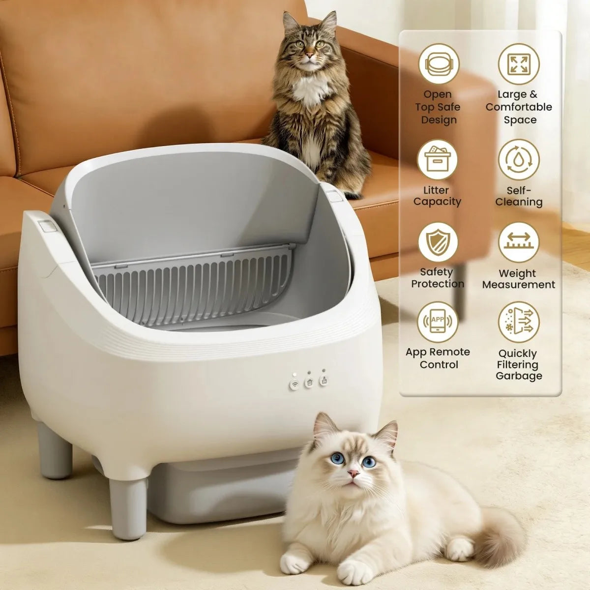 Smart Self-Cleaning Cat Litter Box, App & WiFi Control