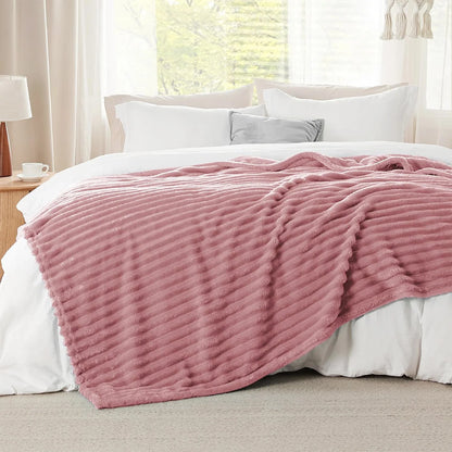 ROSEKIND Blankets 3 Size for Bed, 280GSM Soft & Warm Fleece Blanket, Decorative and Giftable Striped Blankets for Women, Men