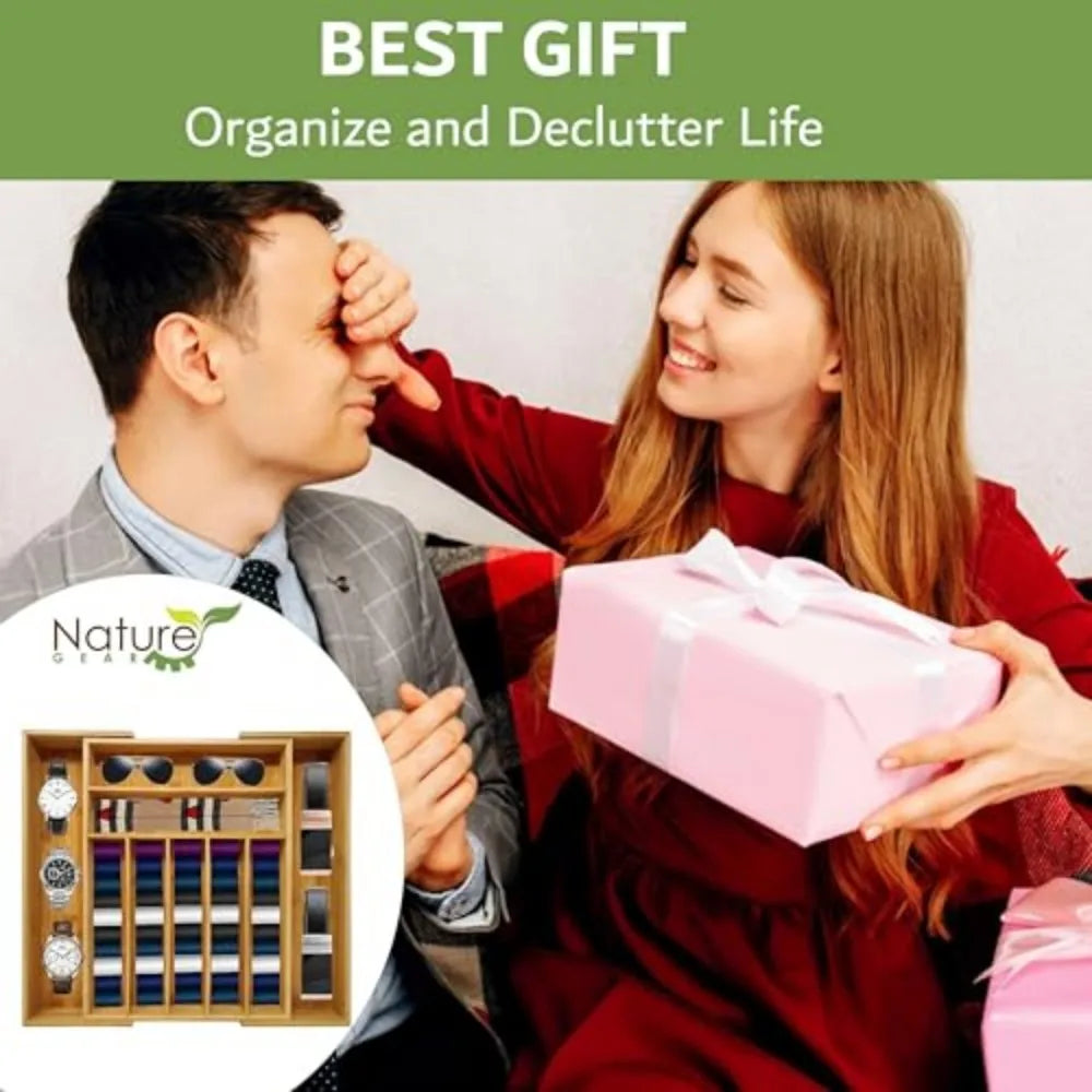 Bamboo Drawer Organizer, 9-Compartment Utensil Tray