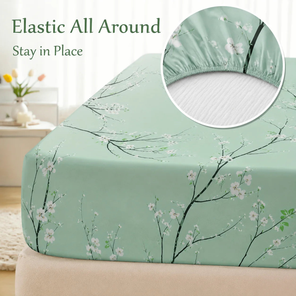 3-Piece Floral Fitted Sheet Set with 2 Pillowcases