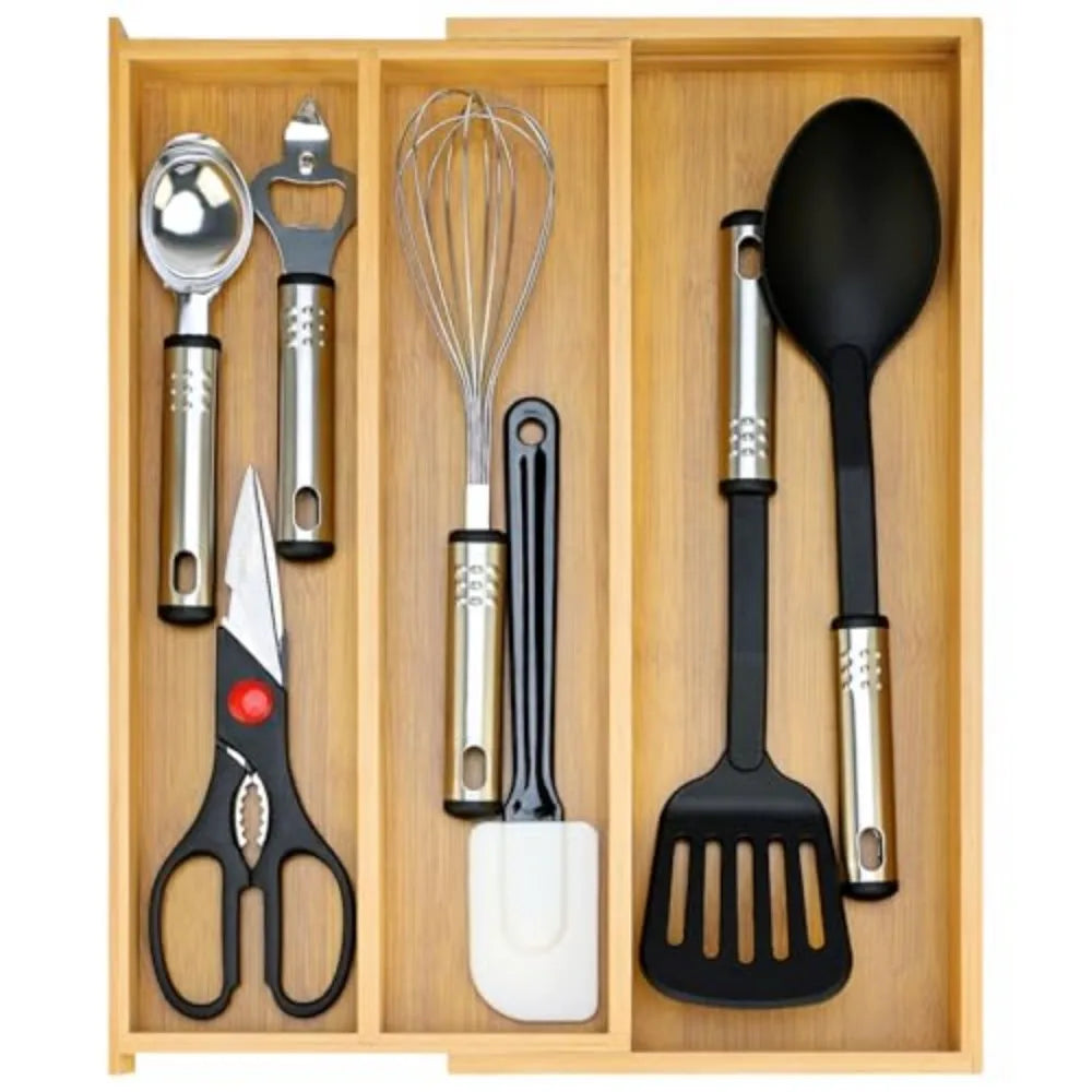 Large Expandable Bamboo Utensil Drawer Organizer
