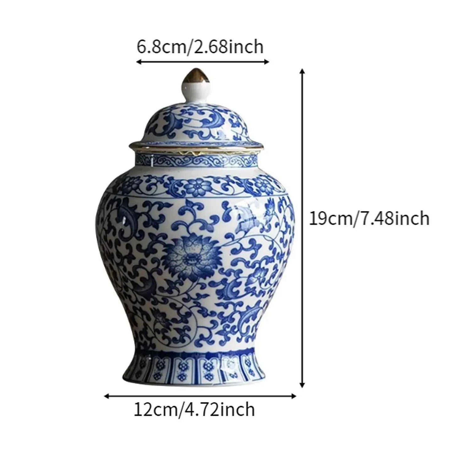 Chinese Style Ceramic Ginger Jar Beautiful Dried Flower Vase Glazed Asian Decor Chinese Blue White Vase Centerpiece Temple Jar