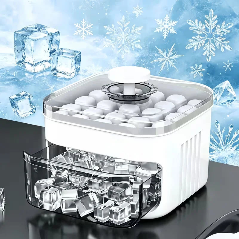 50-Cube Double Layer Ice Cube Maker with Easy Press Cap and Ice Storage Box