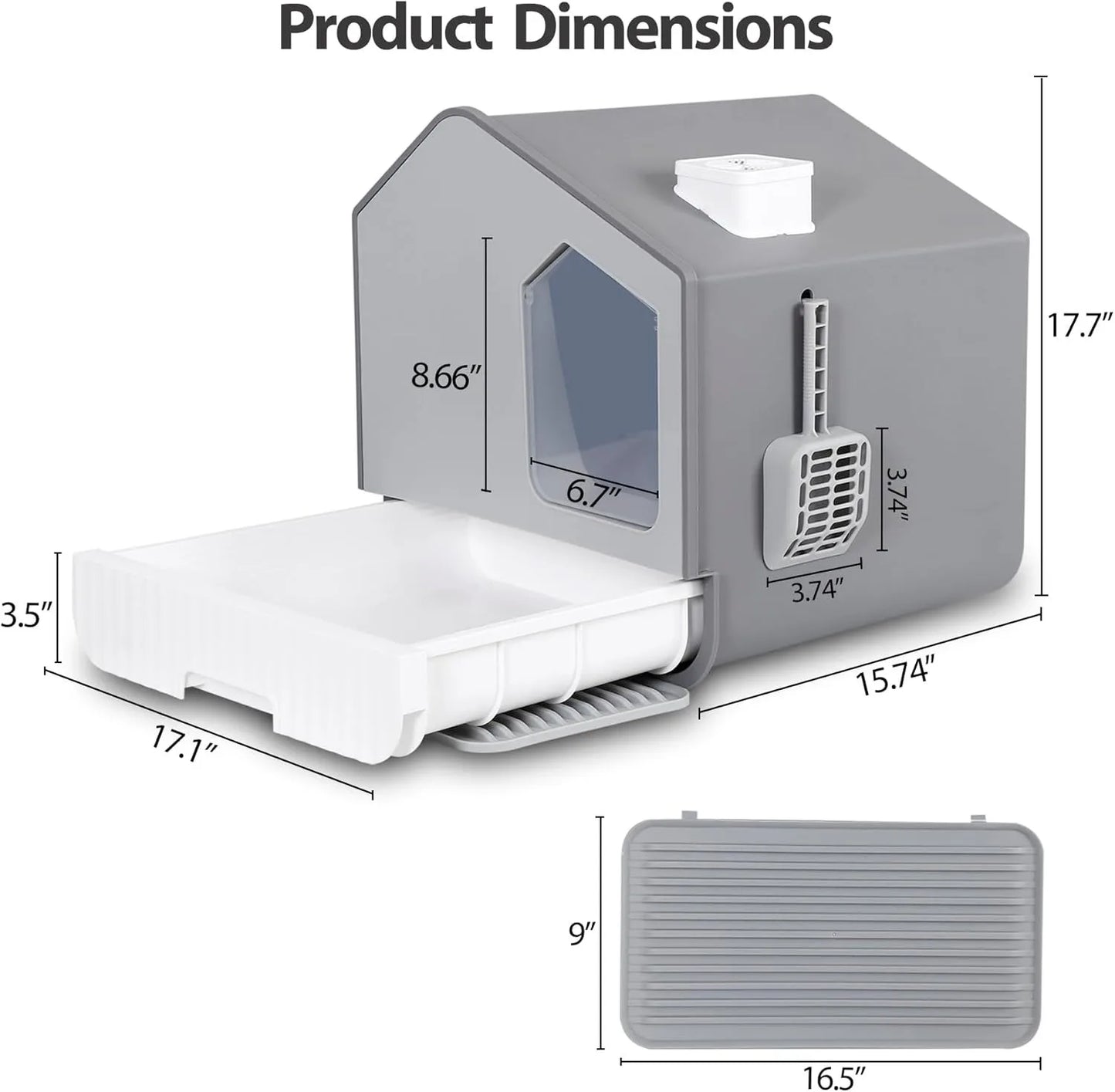Extra Large Enclosed Cat Litter Box — Odorless, Anti-Splash, Mat & Scoop
