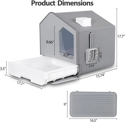 Extra Large Enclosed Cat Litter Box — Odorless, Anti-Splash, Mat & Scoop