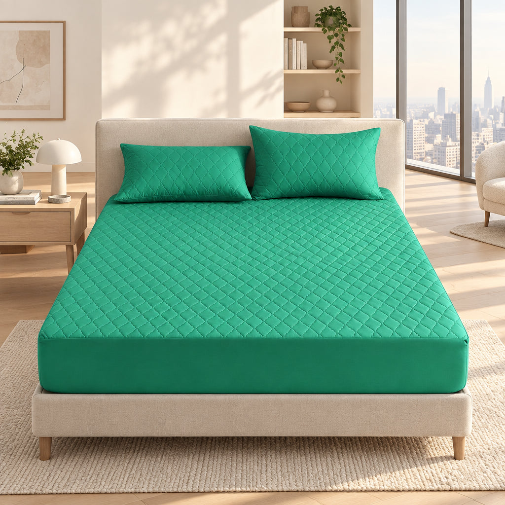 Quilted Waterproof Mattress Protector Set with 2 Pillowcases