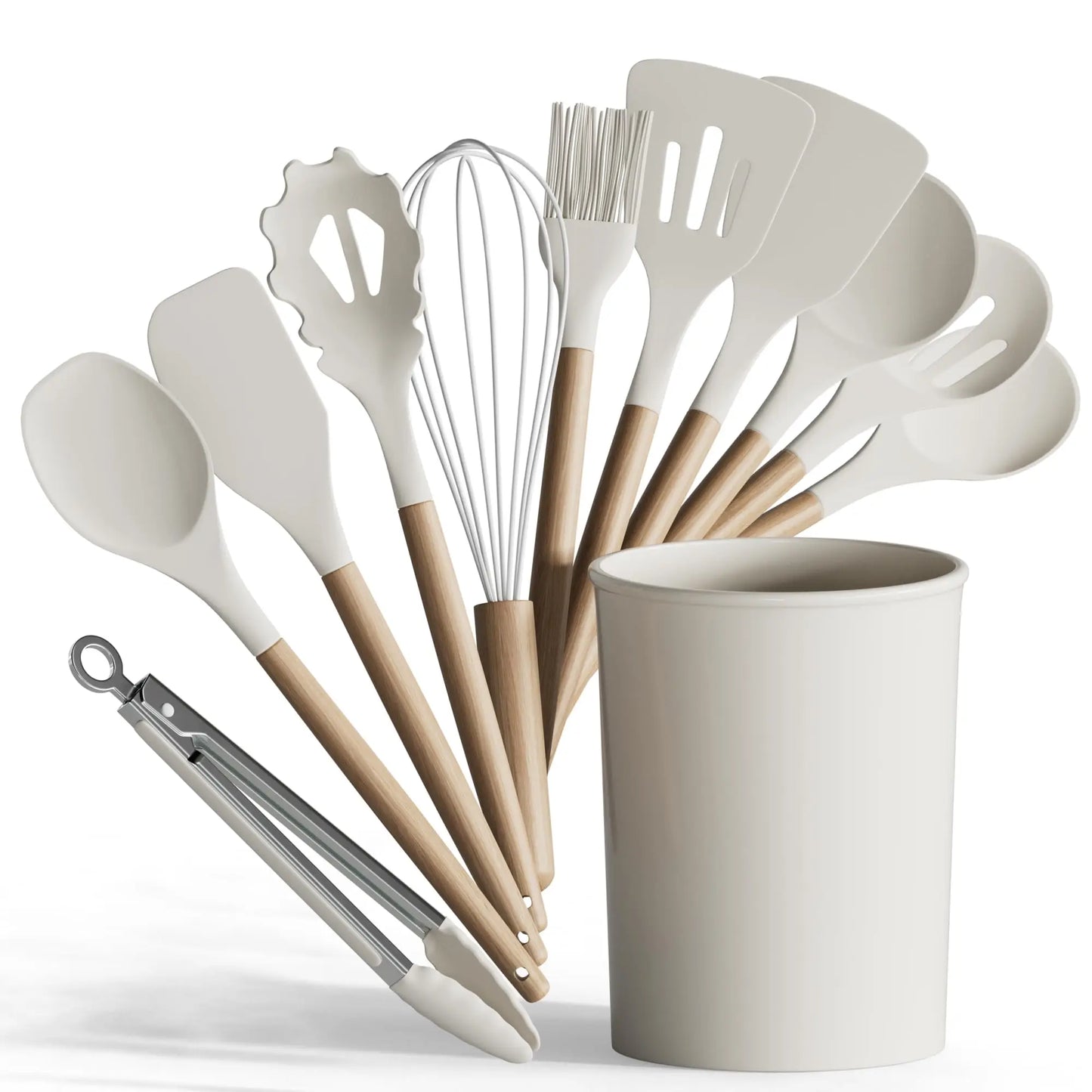 Premium Food Grade Silicone Kitchen Utensils Set with Wooden Handles, Non-Stick and Heat Resistant